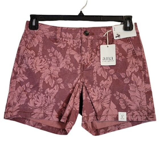 Ana Burgandy Tropical Mid-Rise Shorts (Size 2) - Picture 1 of 6